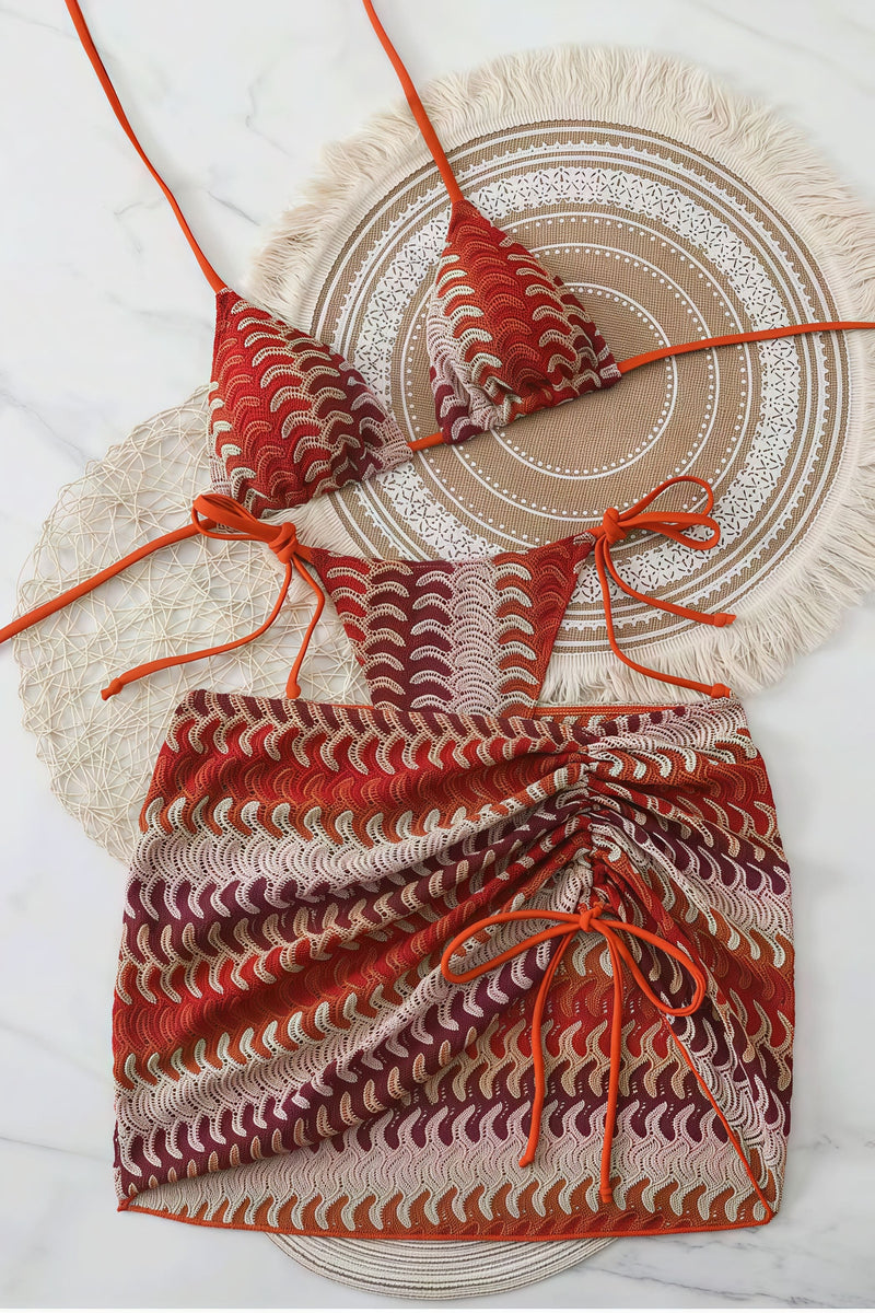 Sexy Striped Tie Three Piece Swim Set