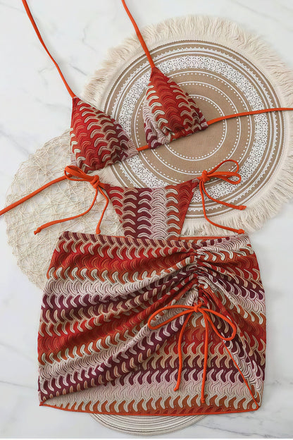 Sexy Striped Tie Three Piece Swim Set