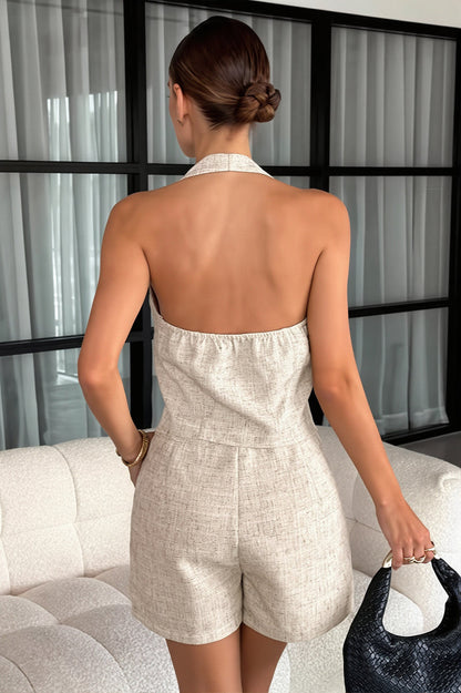 Sexy V Neck Halter Lace Up Backless Cami With Shorts Skirt Sets