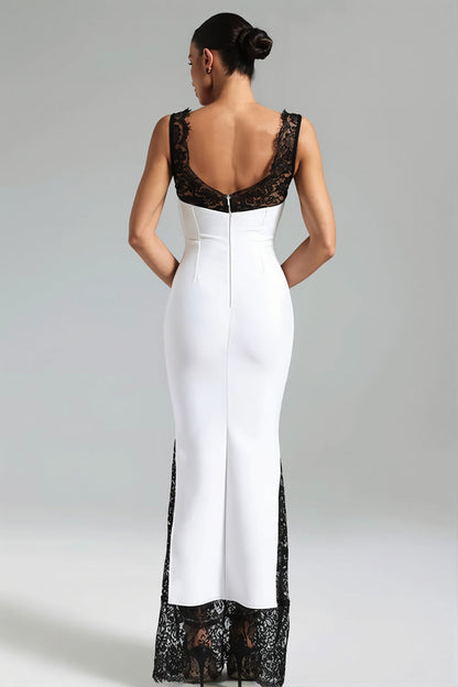 Sexy V Neck Lace Splice Maxi Dress