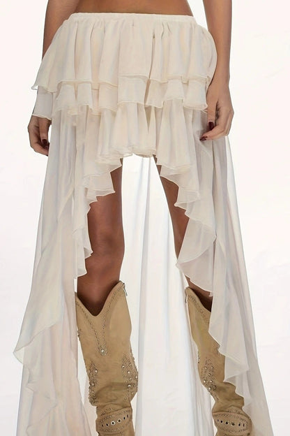 Sexy Waterfall Ruffle Layered Maxi Skirt
