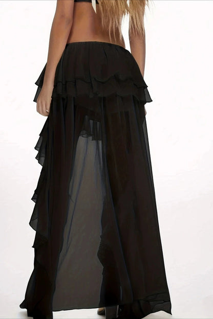 Sexy Waterfall Ruffle Layered Maxi Skirt
