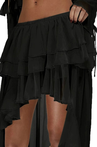 Sexy Waterfall Ruffle Layered Maxi Skirt