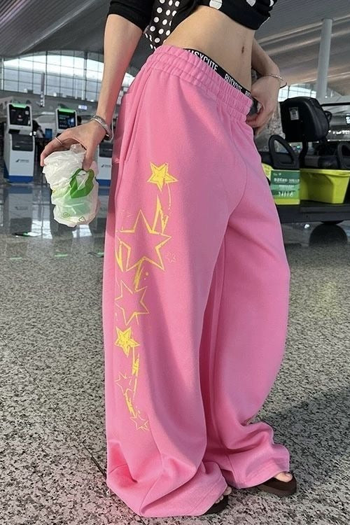 Sexy Y2K Star Graphic Drawstring Wide Pants