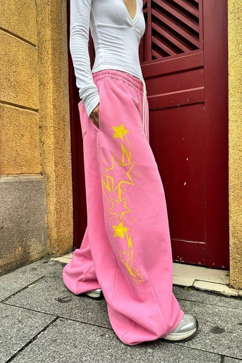 Sexy Y2K Star Graphic Drawstring Wide Pants