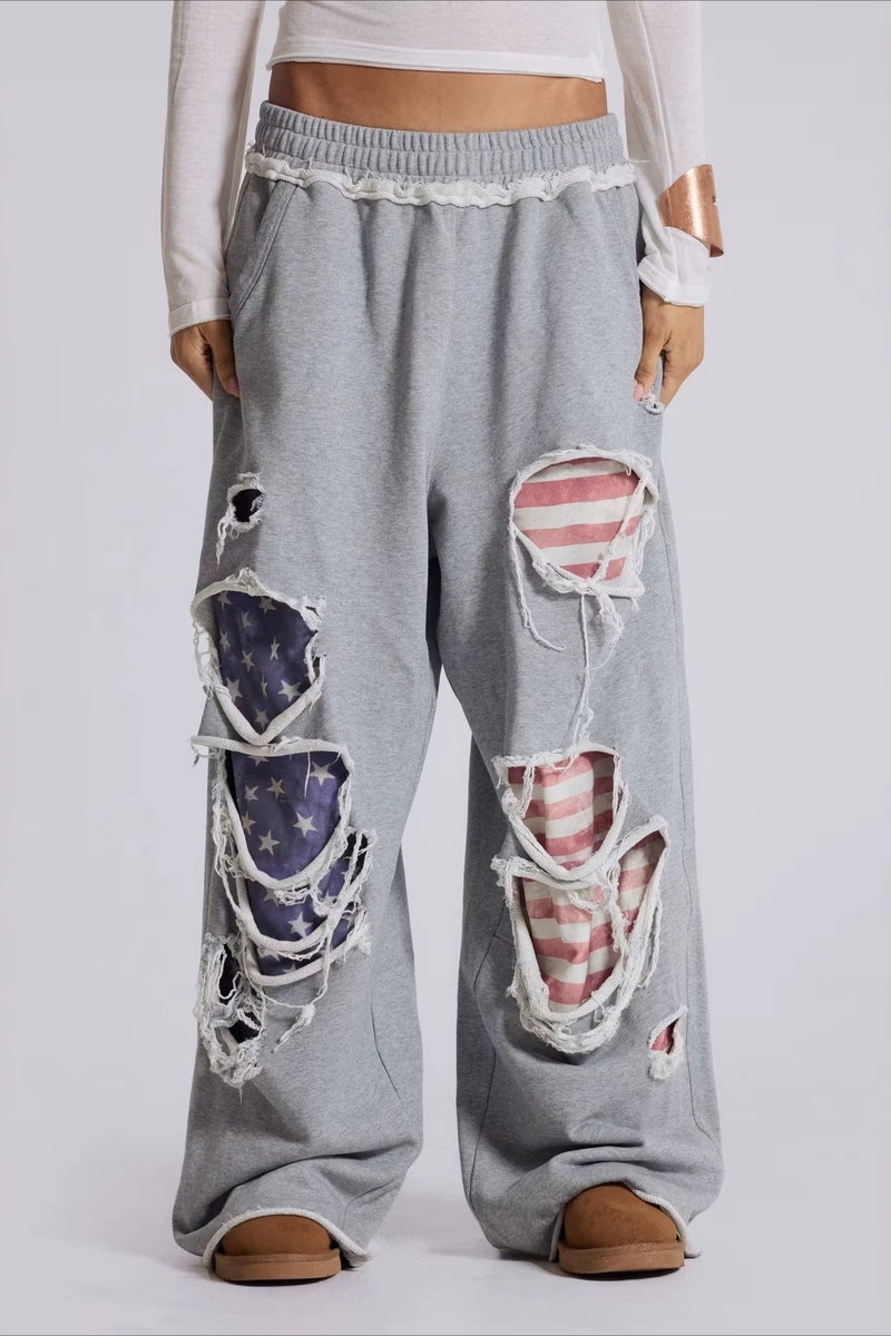 Sexy Y2K Star Patch Ripped Loose Pants