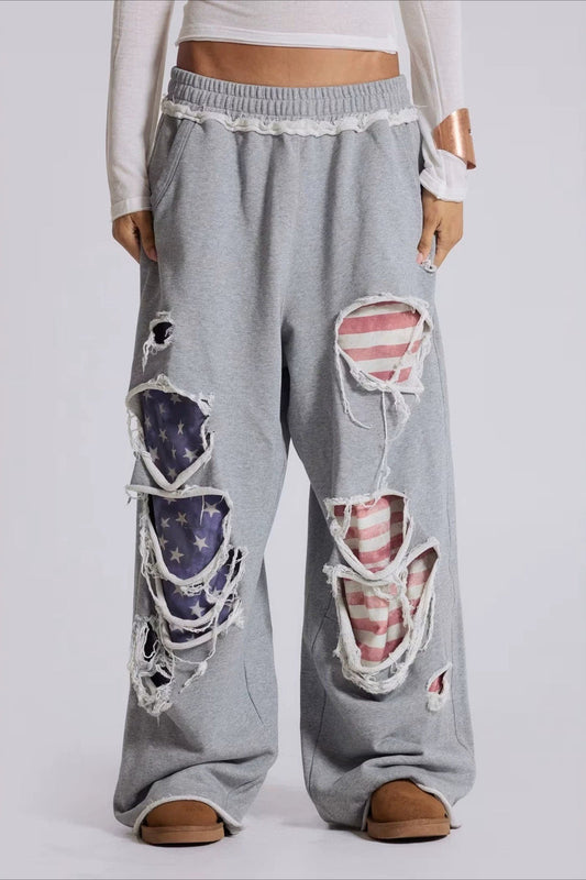 Sexy Y2K Star Patch Ripped Loose Pants