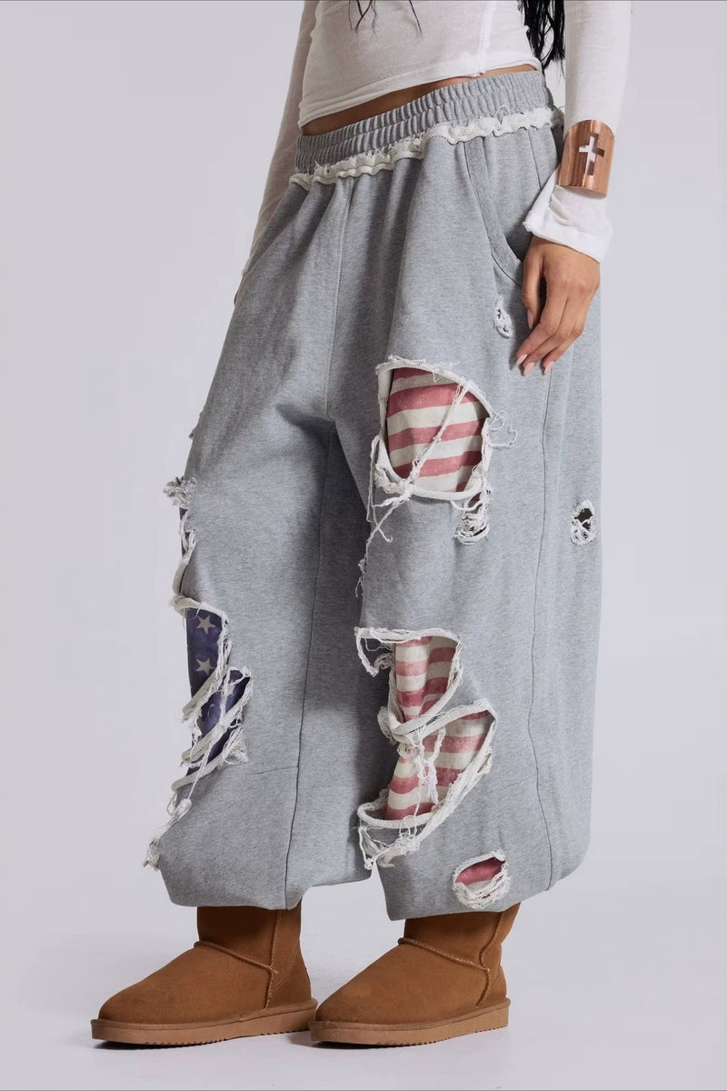 Sexy Y2K Star Patch Ripped Loose Pants