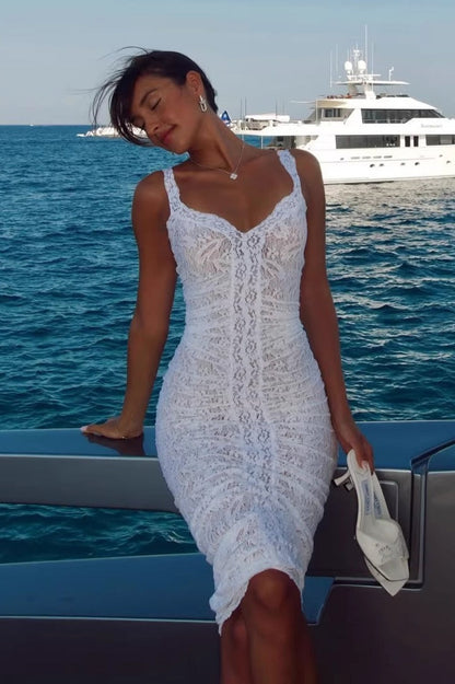 Sheer Lace Cami Slim Midi Dress