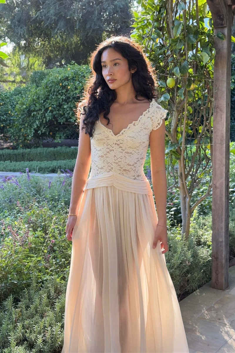 Sheer Lace V Neck Elegant Maxi Dress