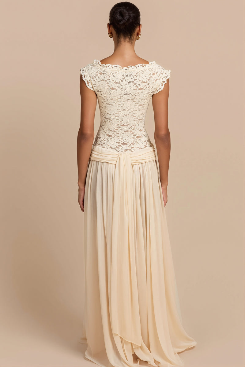 Sheer Lace V Neck Elegant Maxi Dress