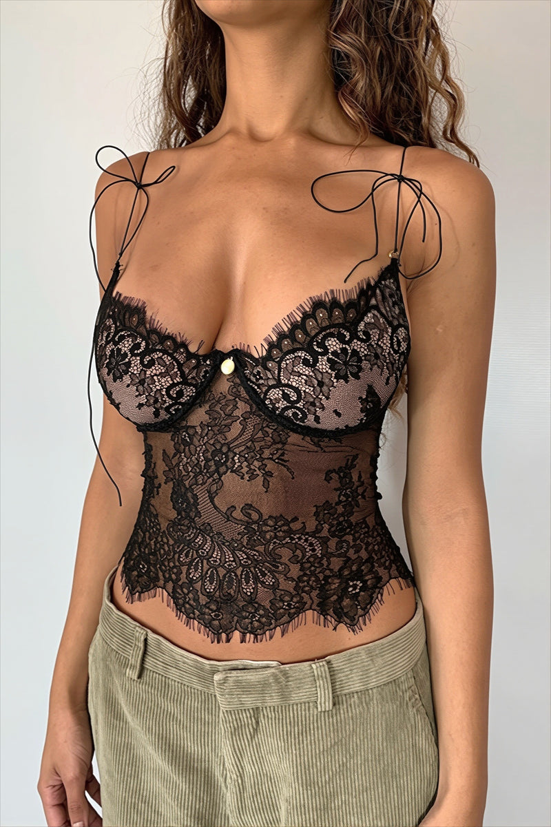 Sheer Lace V Neck Sexy Cami Top