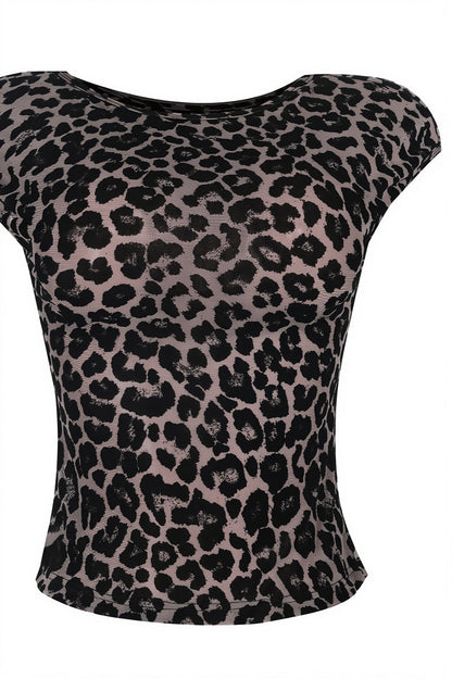 Sheer Leopard Mesh Short Sleeve Blouse