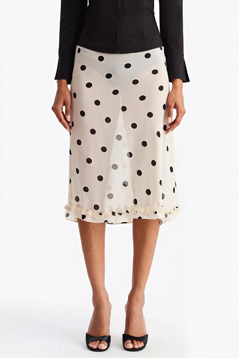 Sheer Polka Dot Casual High Waist Skirt