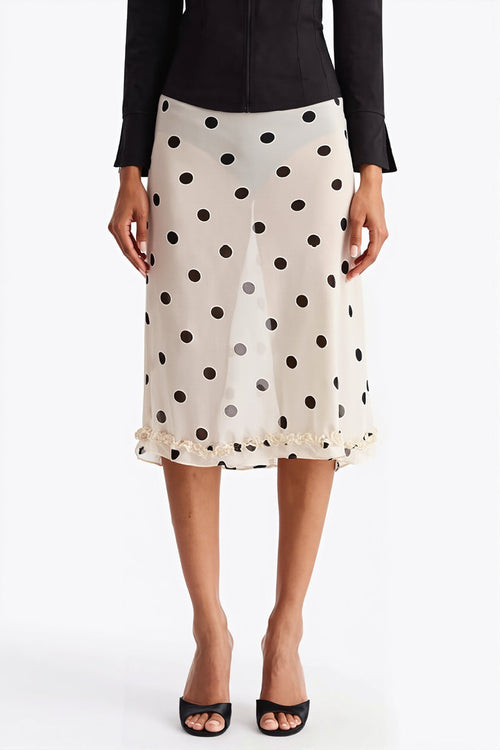 Sheer Polka Dot Casual High Waist Skirt