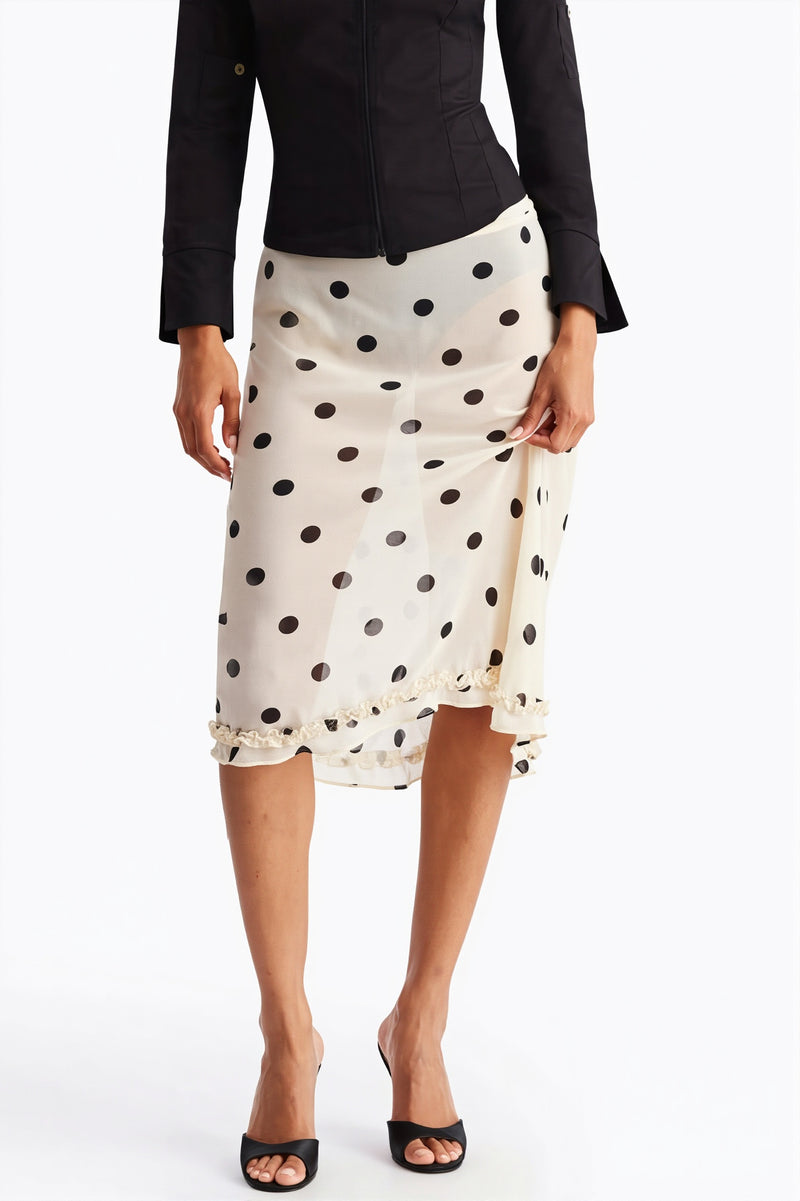 Sheer Polka Dot Casual High Waist Skirt