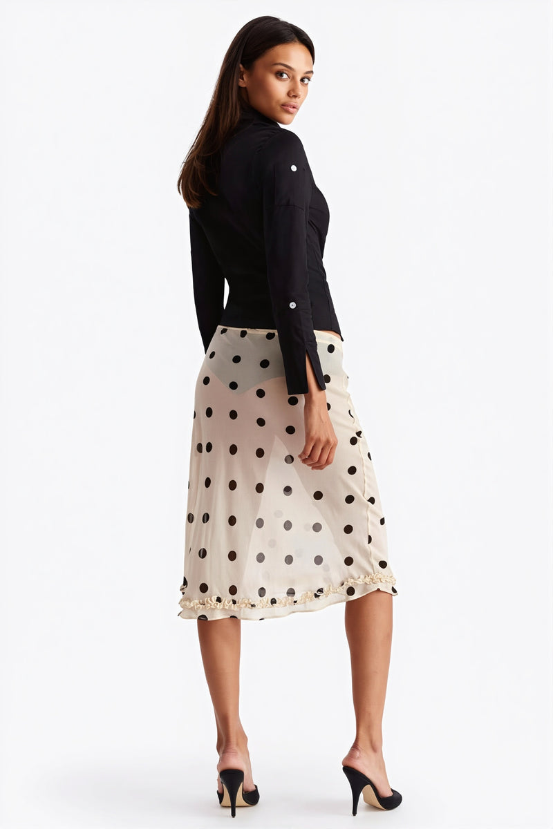 Sheer Polka Dot Casual High Waist Skirt