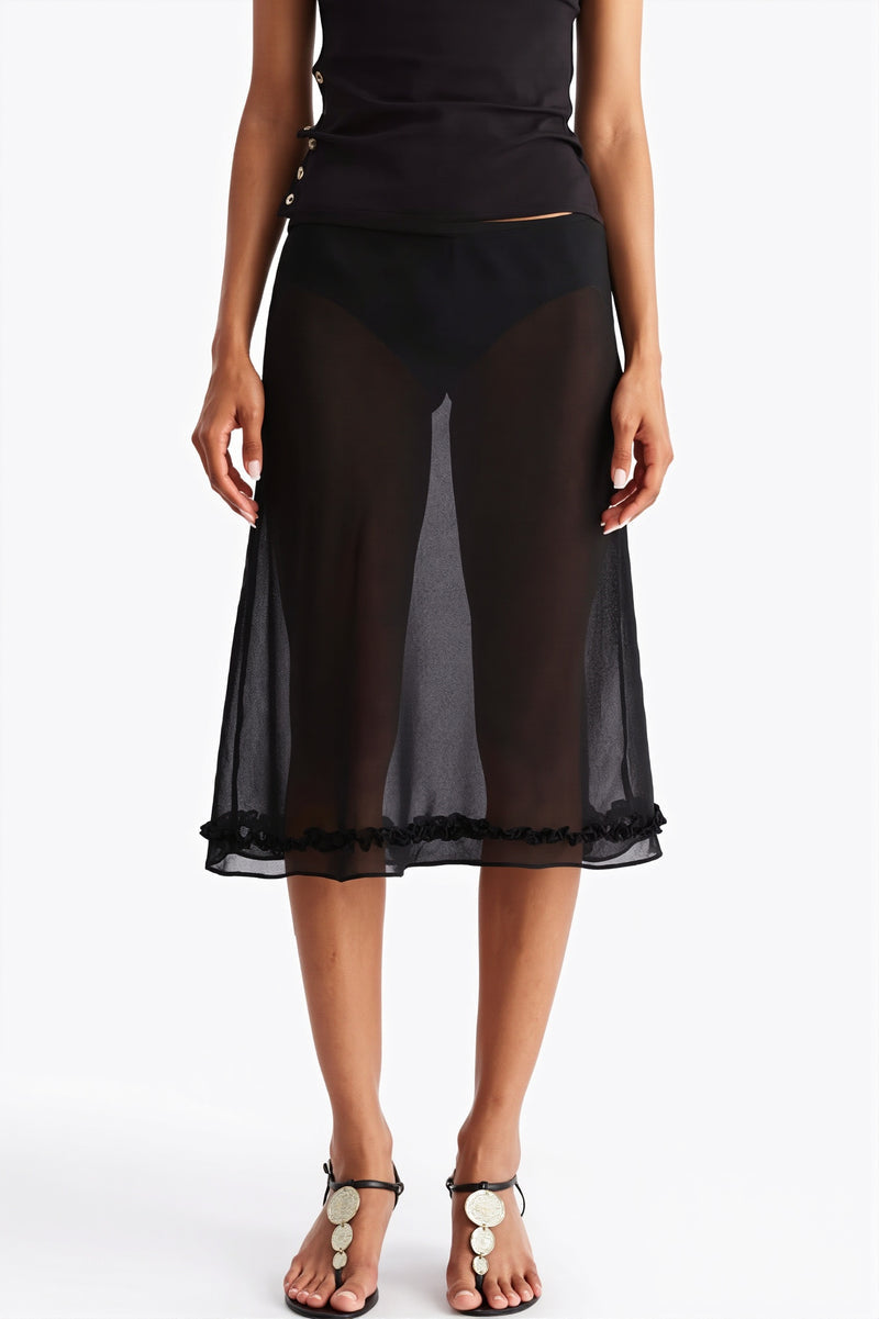Sheer Polka Dot Casual High Waist Skirt