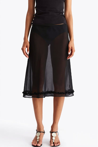 Sheer Polka Dot Casual High Waist Skirt