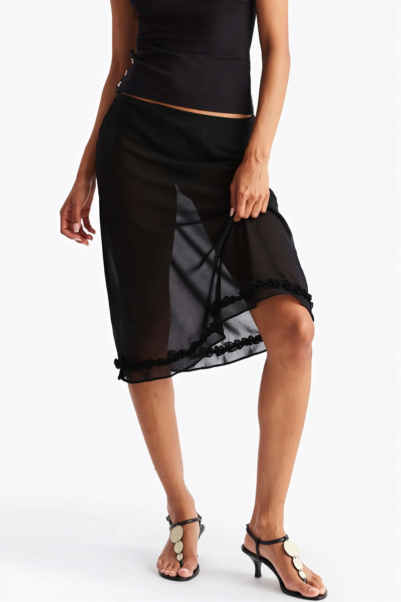 Sheer Polka Dot Casual High Waist Skirt