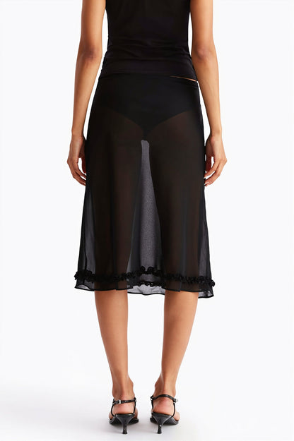 Sheer Polka Dot Casual High Waist Skirt