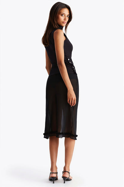 Sheer Polka Dot Casual High Waist Skirt