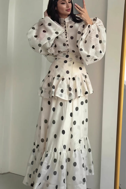 Sheer Polka Dot Long Sleeve Maxi Dress