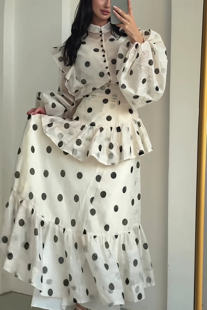Sheer Polka Dot Long Sleeve Maxi Dress