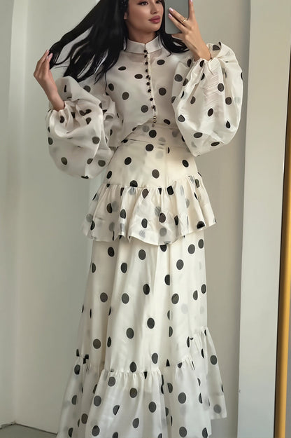 Sheer Polka Dot Long Sleeve Maxi Dress