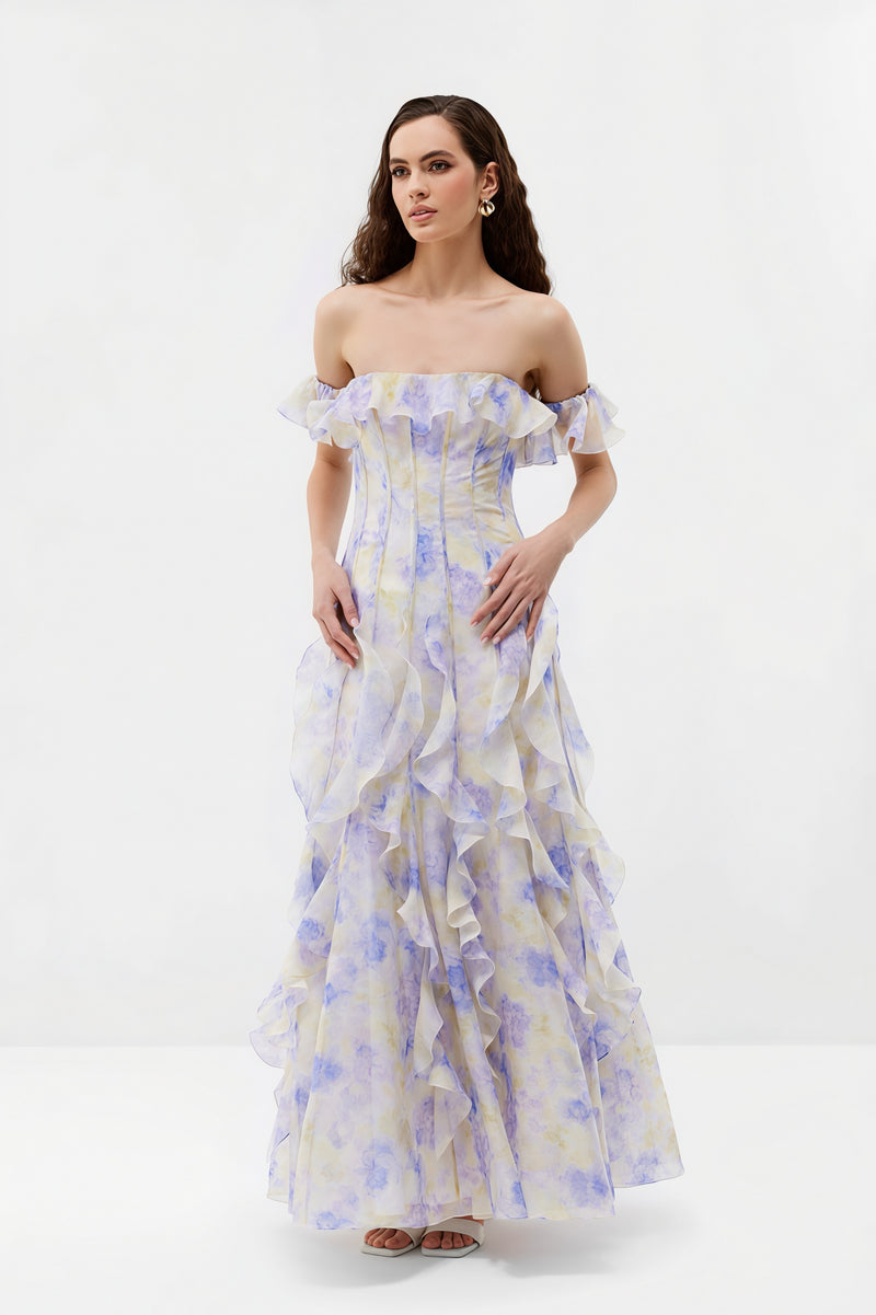 Sheer Ruffle Off Shoulder Beach Maxi Dress