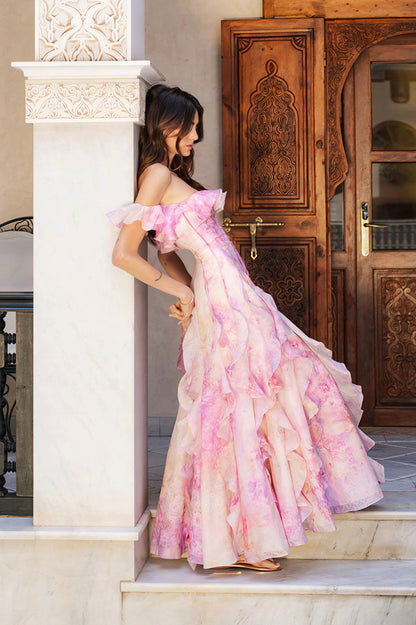 Sheer Ruffle Off Shoulder Beach Maxi Dress