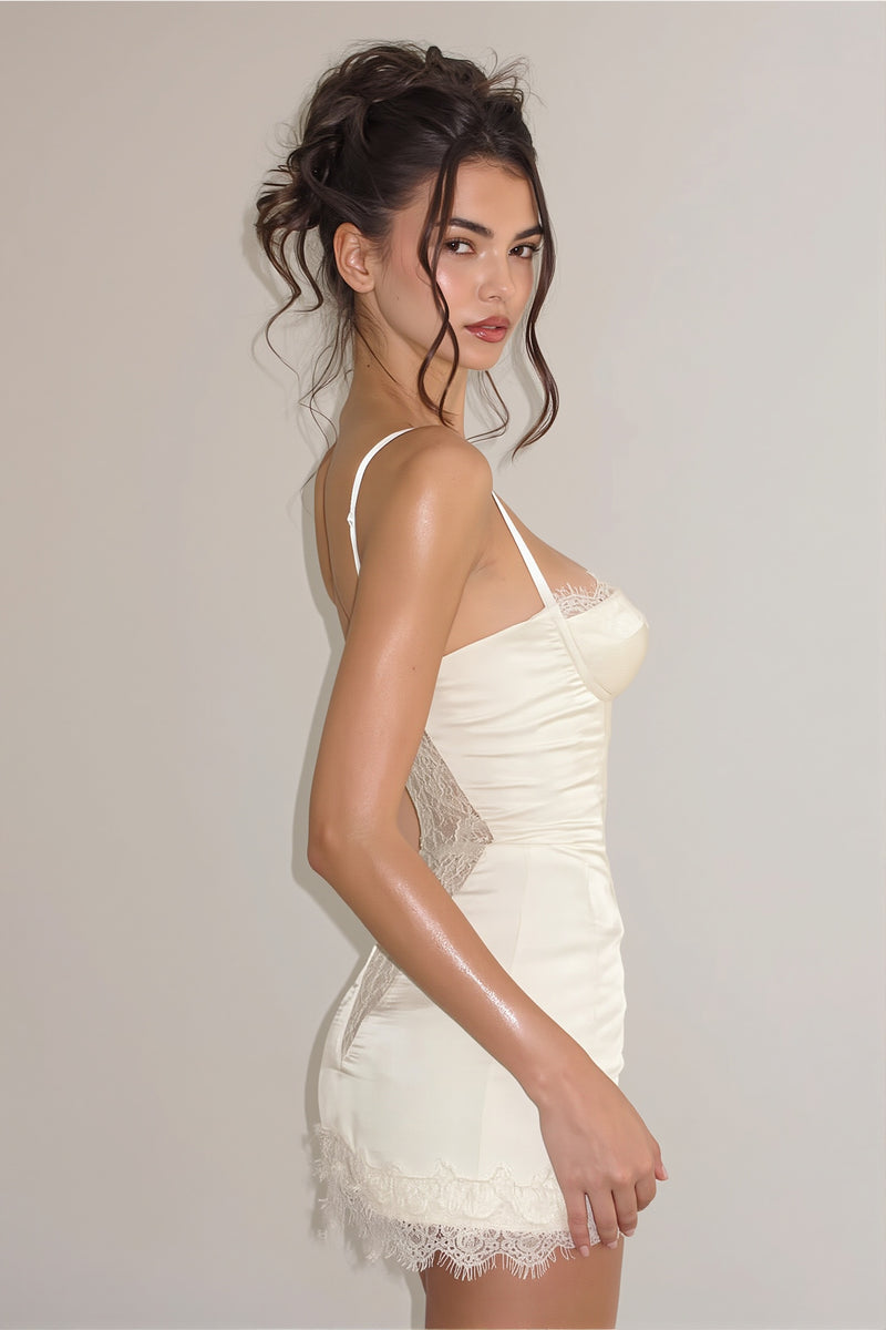 Sheer Sexy Lace Hollow Satin Mini Dress