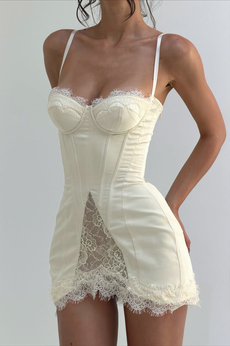 Sheer Sexy Lace Hollow Satin Mini Dress