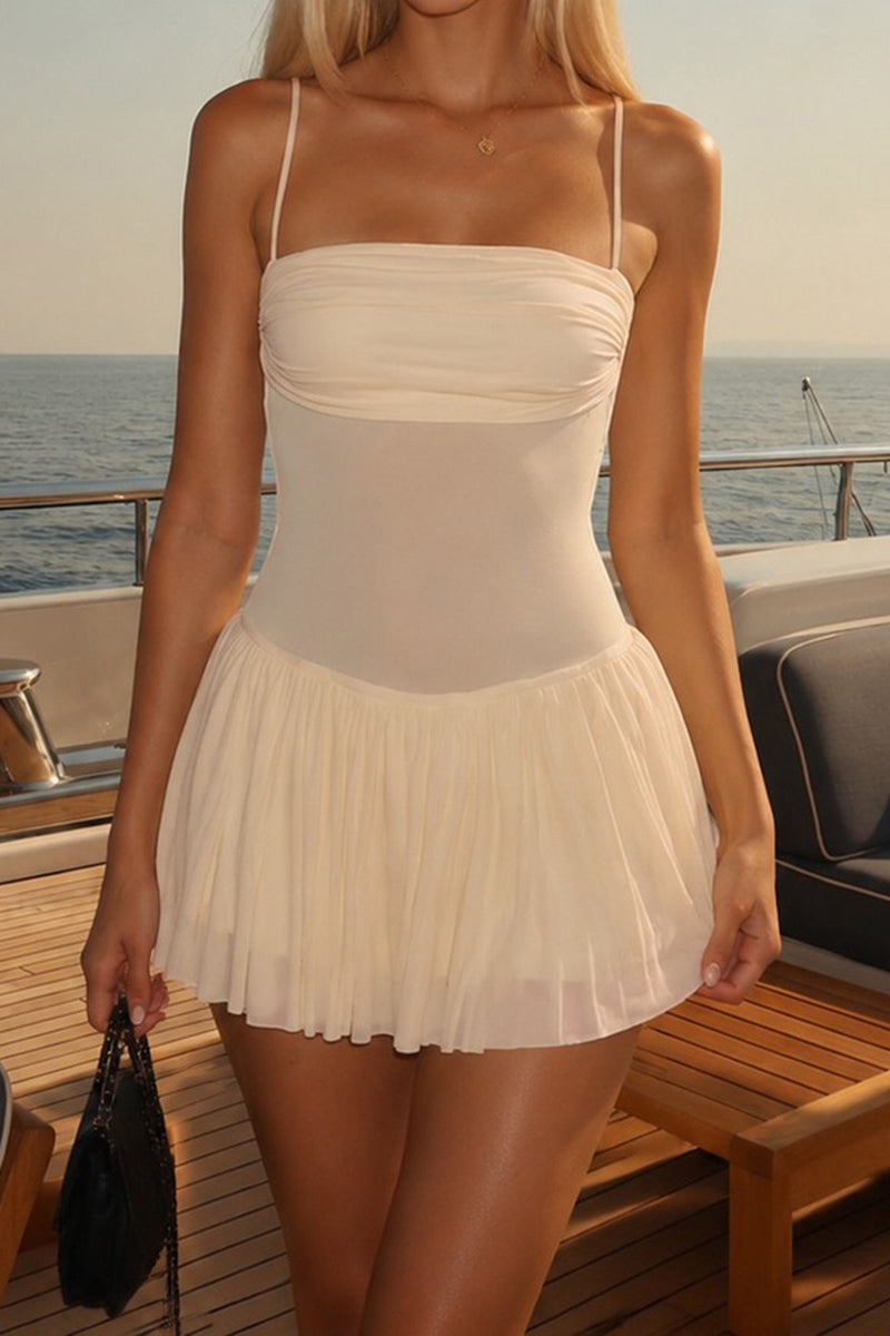 Sheer Solid Slip Ruched Flow Mini Dress