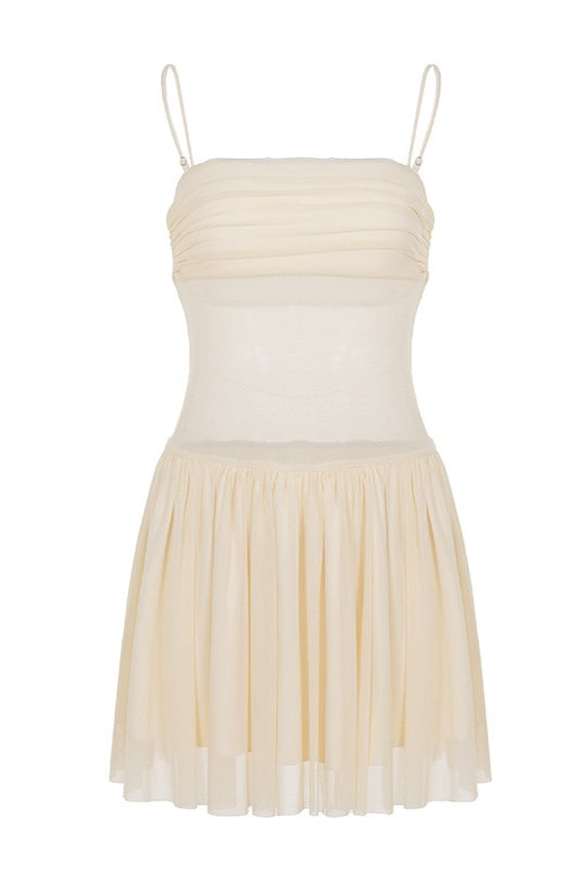 Sheer Solid Slip Ruched Flow Mini Dress