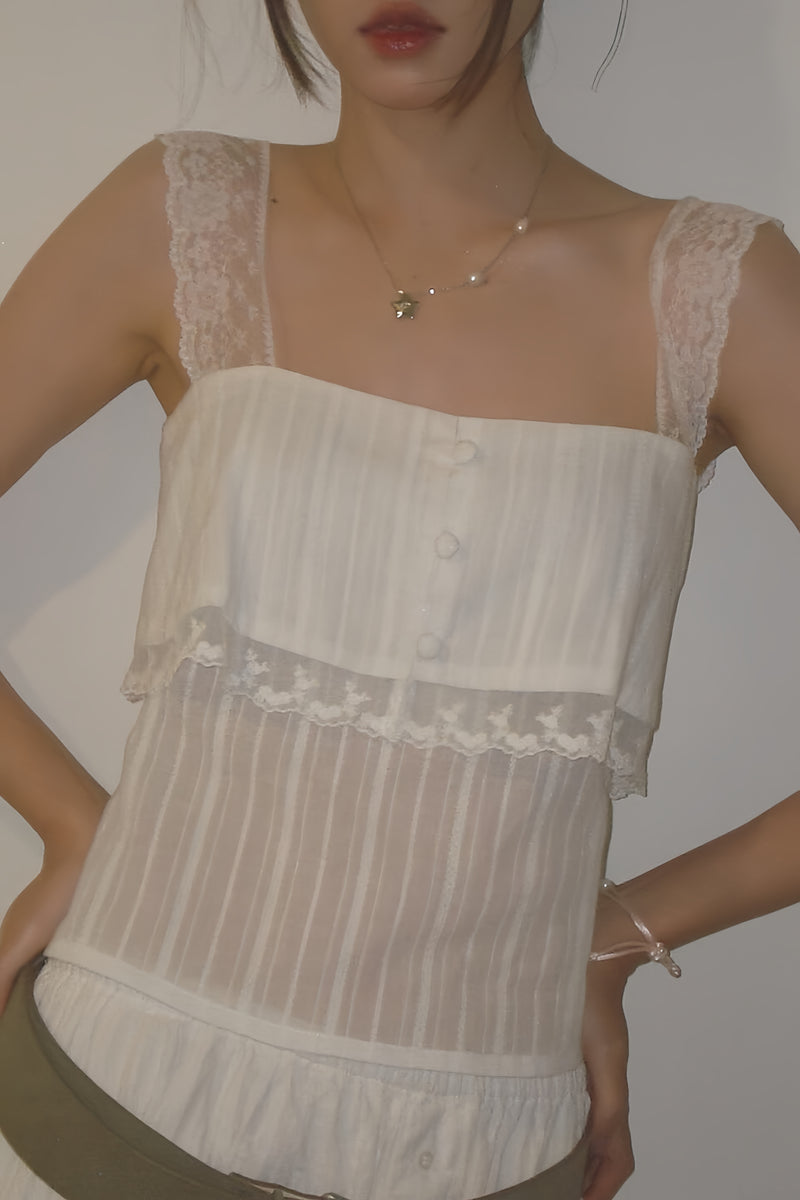 Sheer Square Neck Slim Crop Tank Top