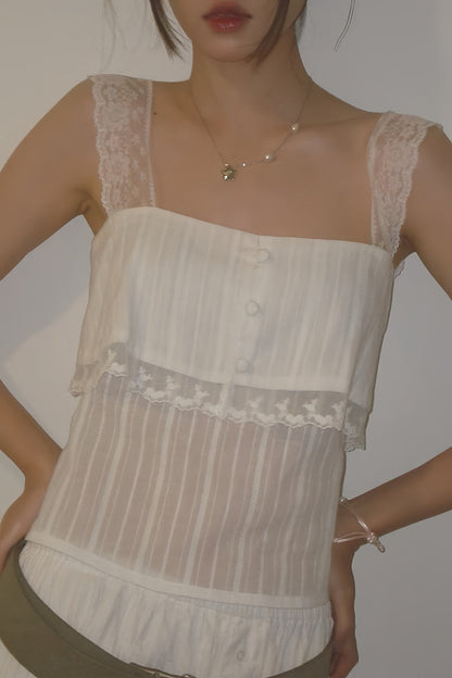 Sheer Square Neck Slim Crop Tank Top
