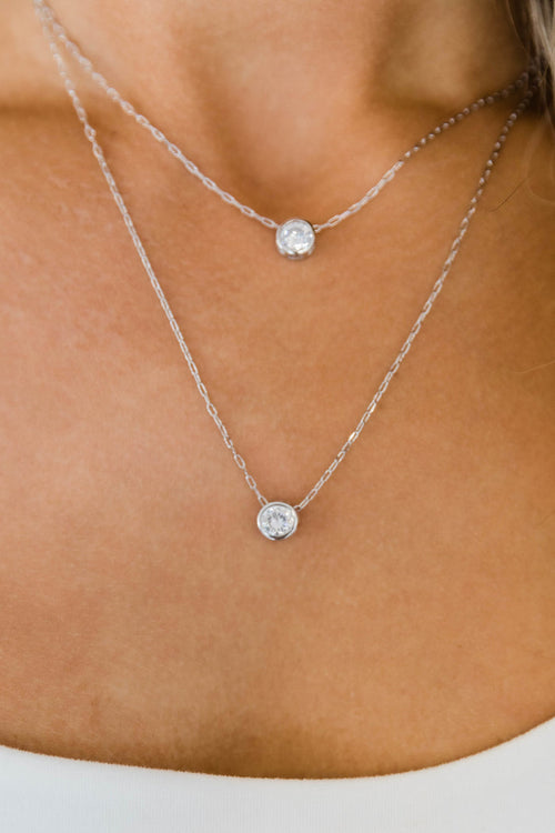 Shine So Bright Layered Rhinestone Necklace Silver