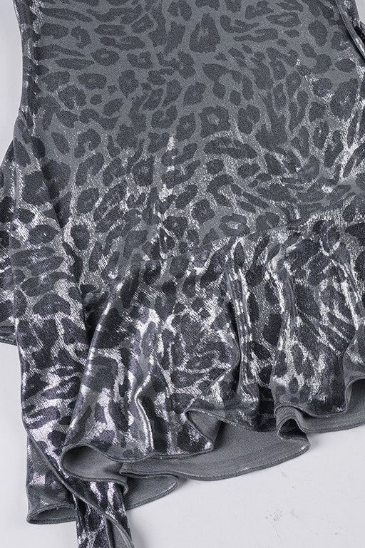 Shiny Leopard Ruffle Halter Mini Dress