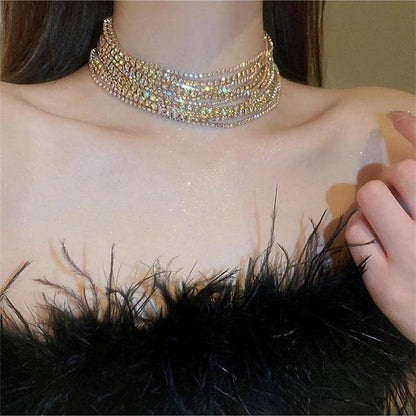 Shiny Multi Row Rhinestone Eco NeckLace
