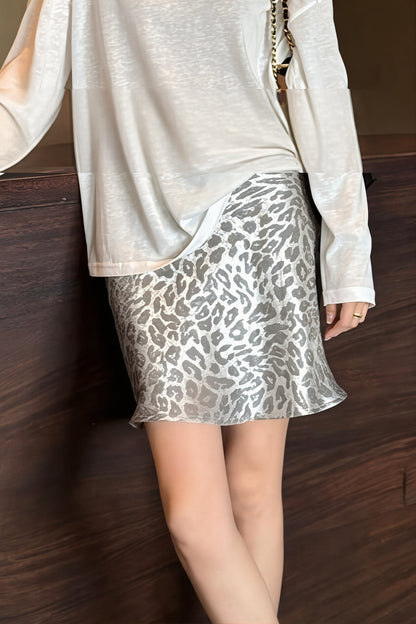 Silver Leopard Print High Waist Skirt