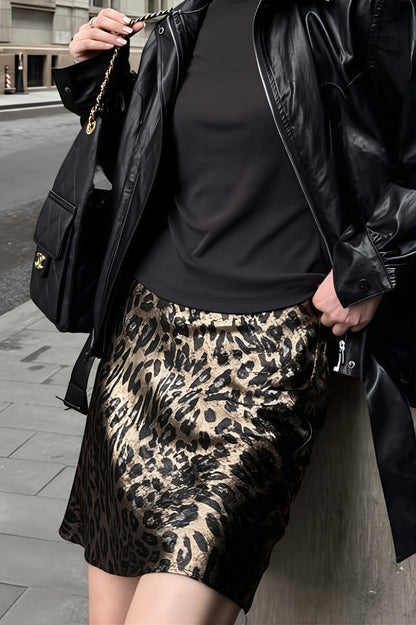 Silver Leopard Print High Waist Skirt