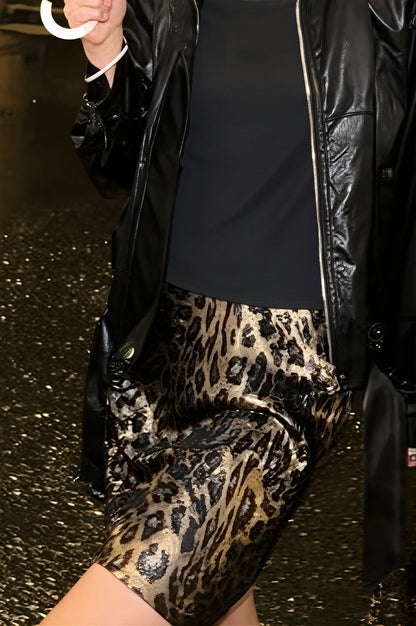 Silver Leopard Print High Waist Skirt