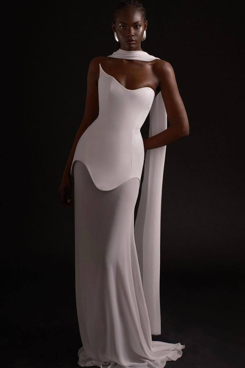 Simple Chic Long Streamer Strapless Bodycon Prom Dress