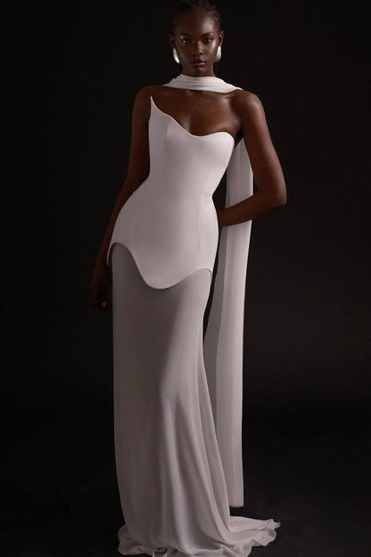 Simple Chic Long Streamer Strapless Bodycon Prom Dress