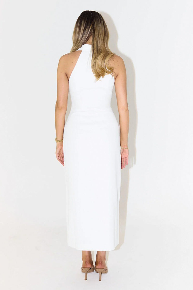 Simple Slit Lapel Sleeveless Midi Dress