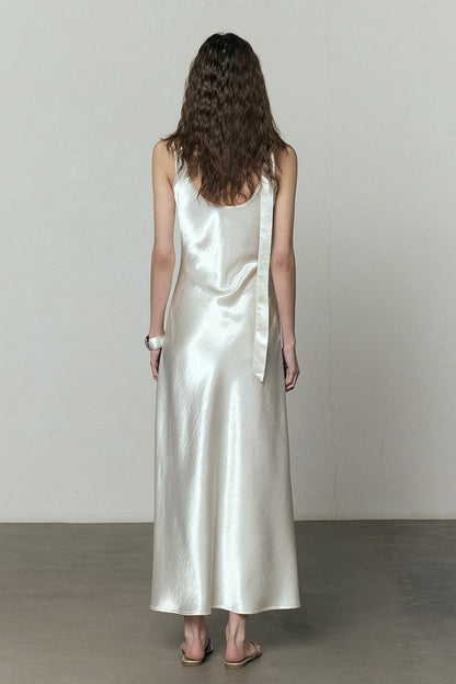 Simple Solid Satin V Neck Loose Maxi Dress