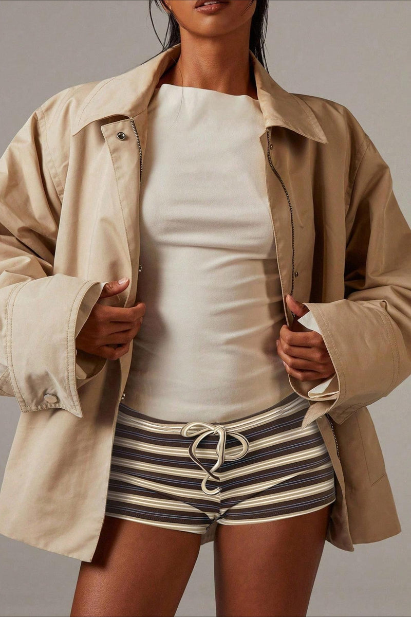 Simple Stripe Drawstring Low Waist Shorts
