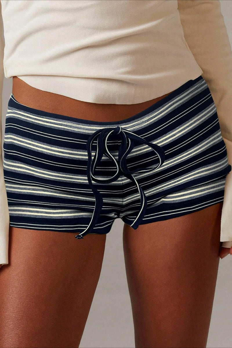 Simple Stripe Drawstring Low Waist Shorts