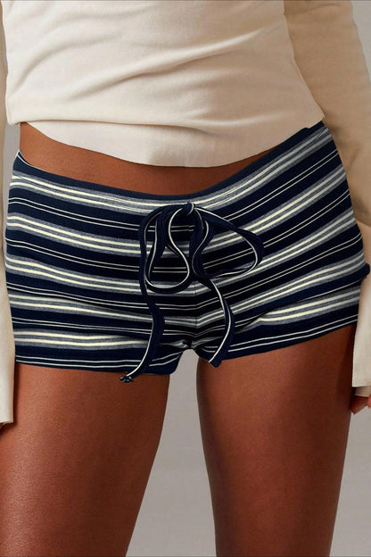 Simple Stripe Drawstring Low Waist Shorts